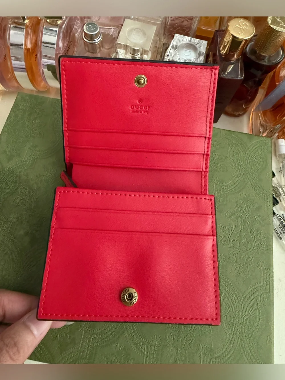 Gucci Beige/Gray GG Supreme Wallet with Red Cherry and Green Leaf